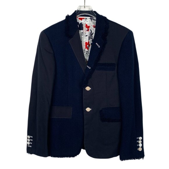 XF279 Thom Browne tb knitted patchwork lapel blue cotton suit jacket 0 XS size - Picture 1 of 8
